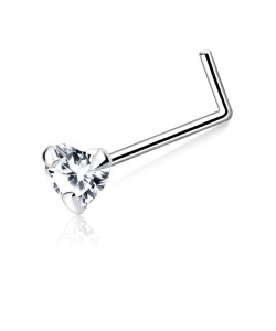 CZ Heart Silver L Shaped Nose Stud NSKL-114